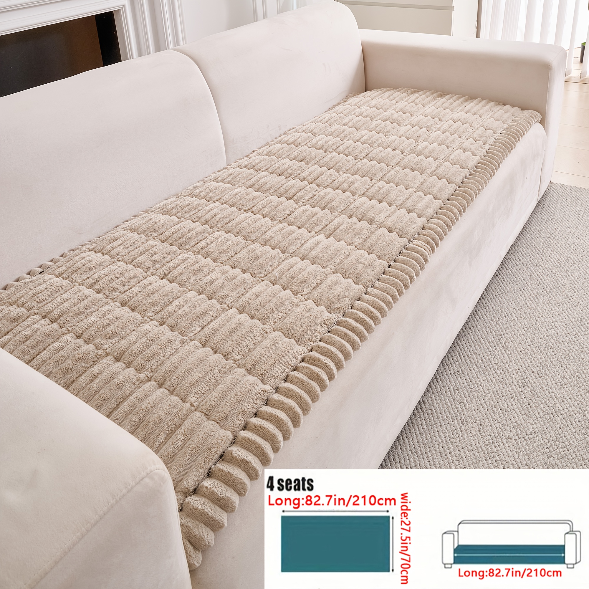 TEMU Single Piece Of Classic Thickened Flannel Sofa Cover That Prevents Slipping | Pet-friendly, Washable In A Machine, Features A Quilted Design,