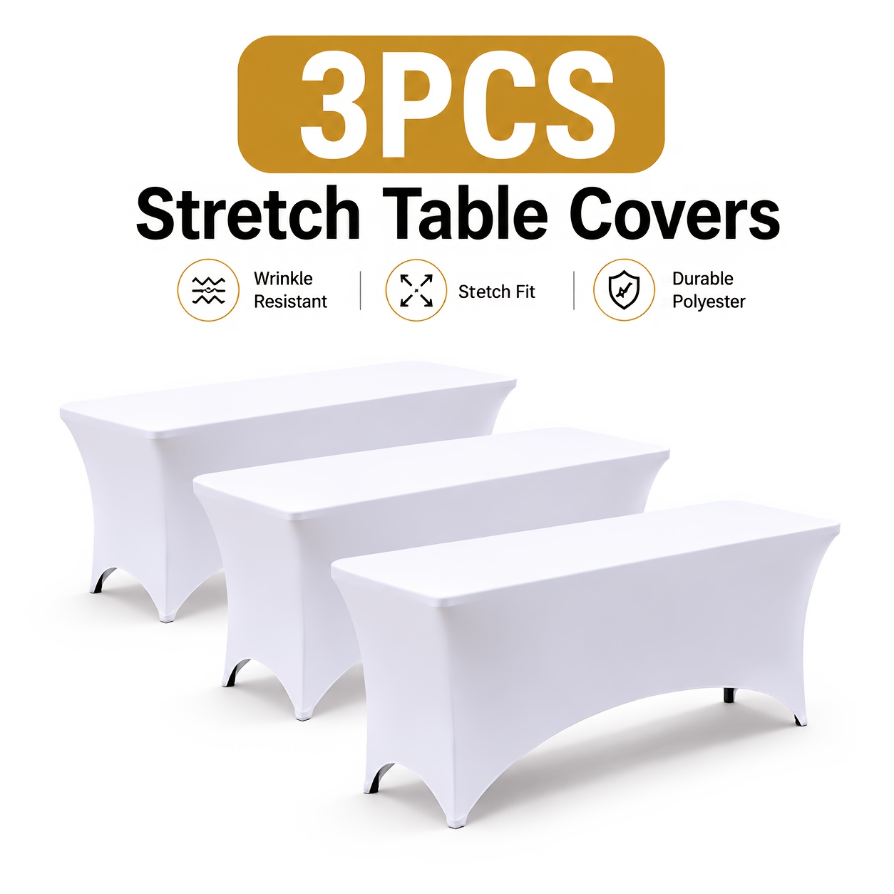 TEMU 3pcs Set Of Washable, Crease-resistant White Polyester Wedding Tablecloths, Suitable For Standard Rectangular Folding Tables. Crease-resistant,