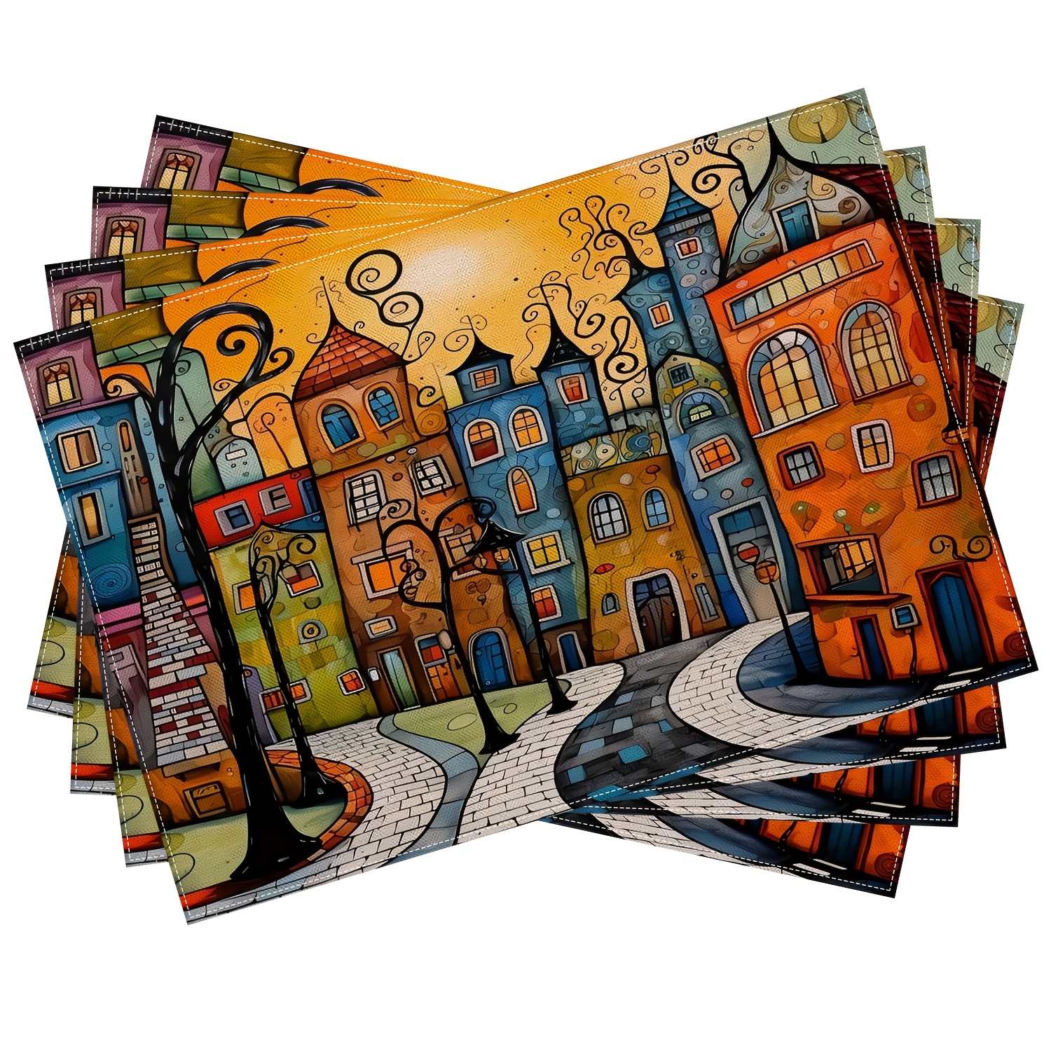 4/6pcs, Placemats, Colorful Oil Painting Design, 12×18 Inch Durable Polyester Table Mats For Dining Room Decoration, Home, Restaurant, Camping, Party - Rectangular Machine Washable Placemats