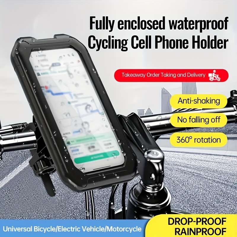 

Universal Pvc Motorcycle & Bicycle Phone Holder - Waterproof, Shockproof, 360° Swivel Gps Mount, Adjustable Navigation Bracket, Compatible With Various Phone Sizes, Rainproof Cycling Accessory