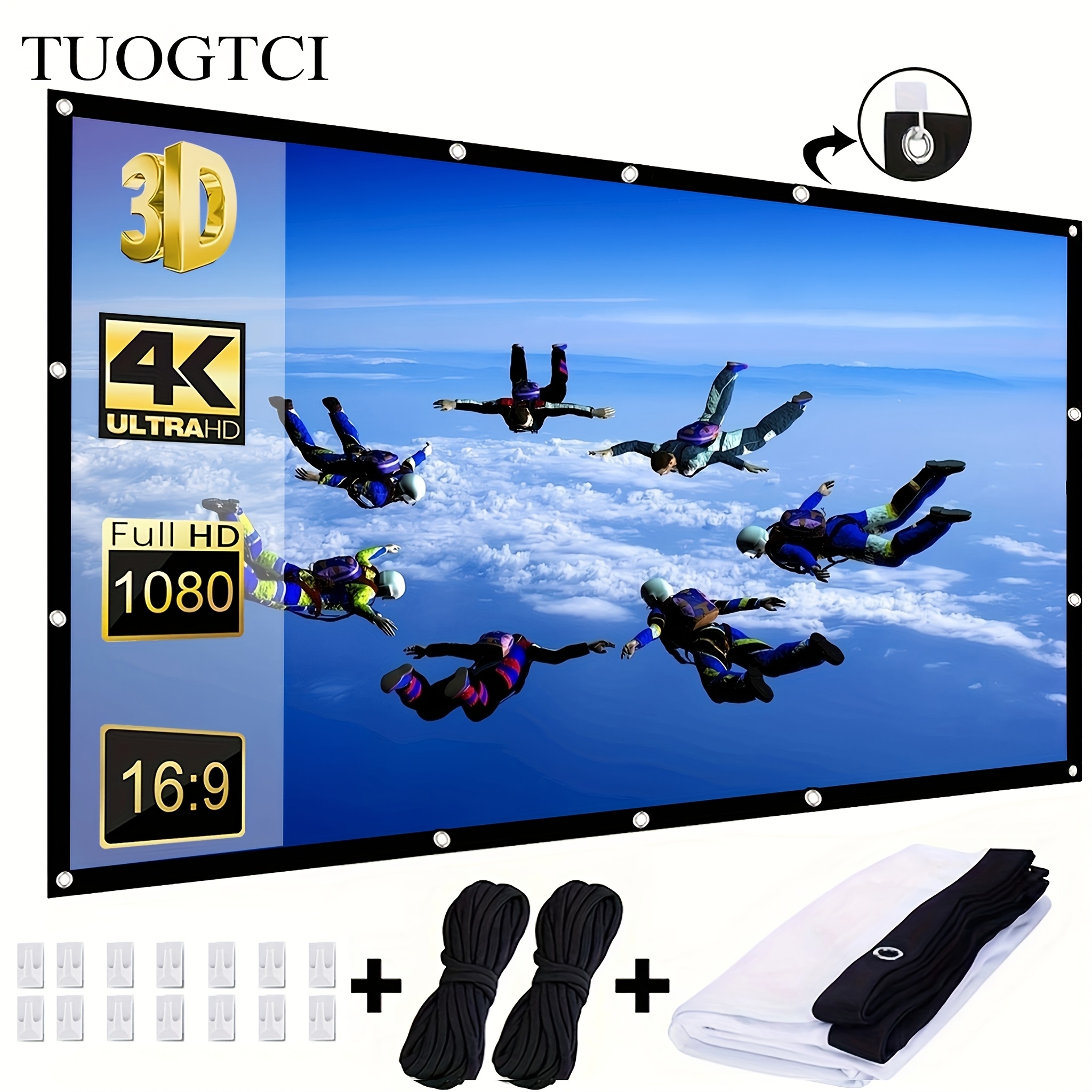 Image of 150-inch 4k Ultra Hd Home Theater Screen - Sleek Polyester Fabric, High Contrast & Wide Viewing , Resolution, Includes Mounting Hardware For