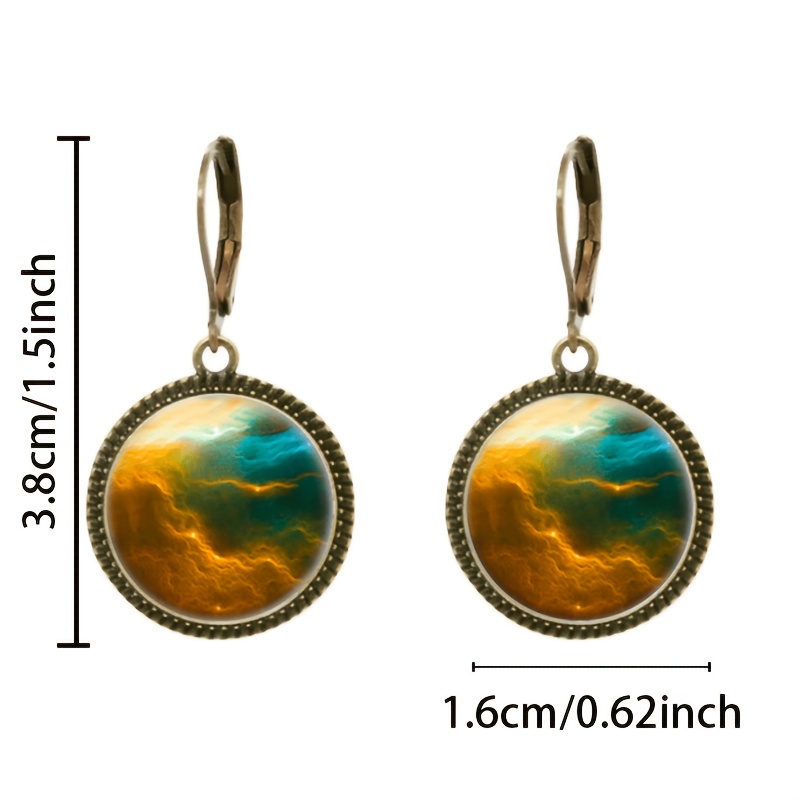 2pcs Teal Classic Drop Earrings Set, Colorful Circular Design