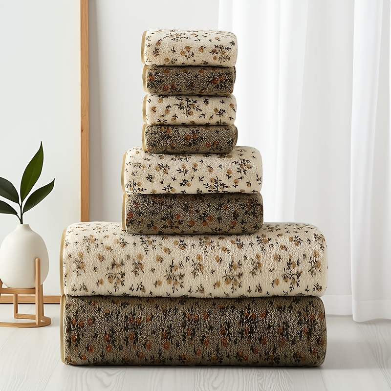 TEMU Printed 8pcs Towel Set, 2 Bath Towels 2 Hand Towels 4 Face Cloths, Super Soft Absorbent