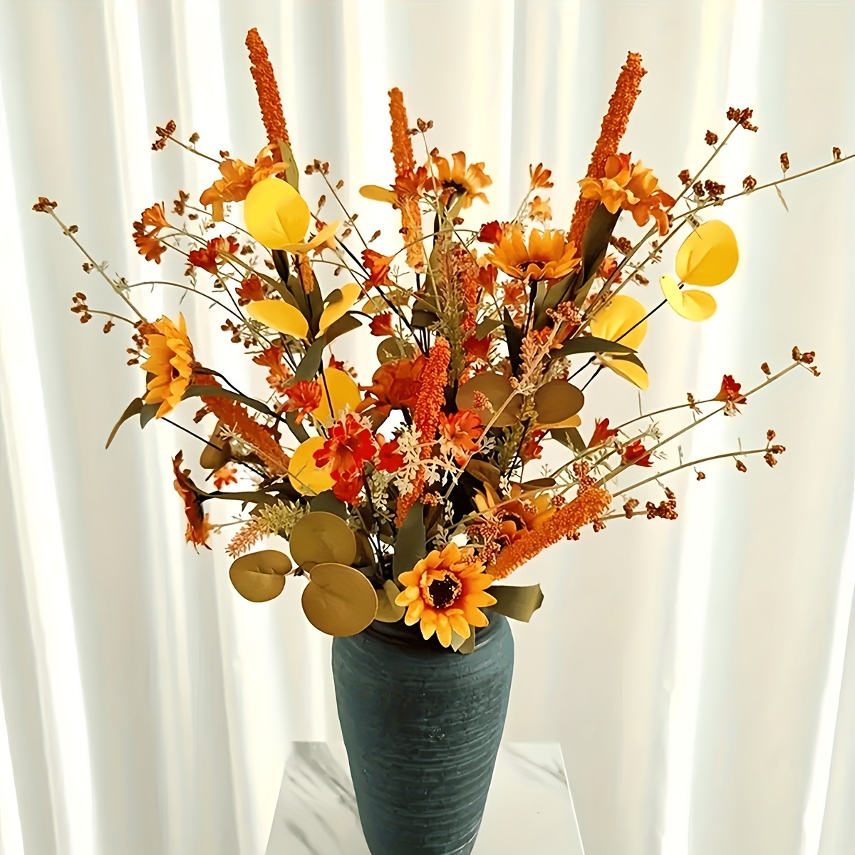 

2 Pack Fall Flowers Bouquets - 21.7" Artificial Autumn Floral Arrangements, Freestanding Plastic Decor For Thanksgiving, Halloween, Graduation, Indoor & Outdoor Use Without Electricity - No Feathers