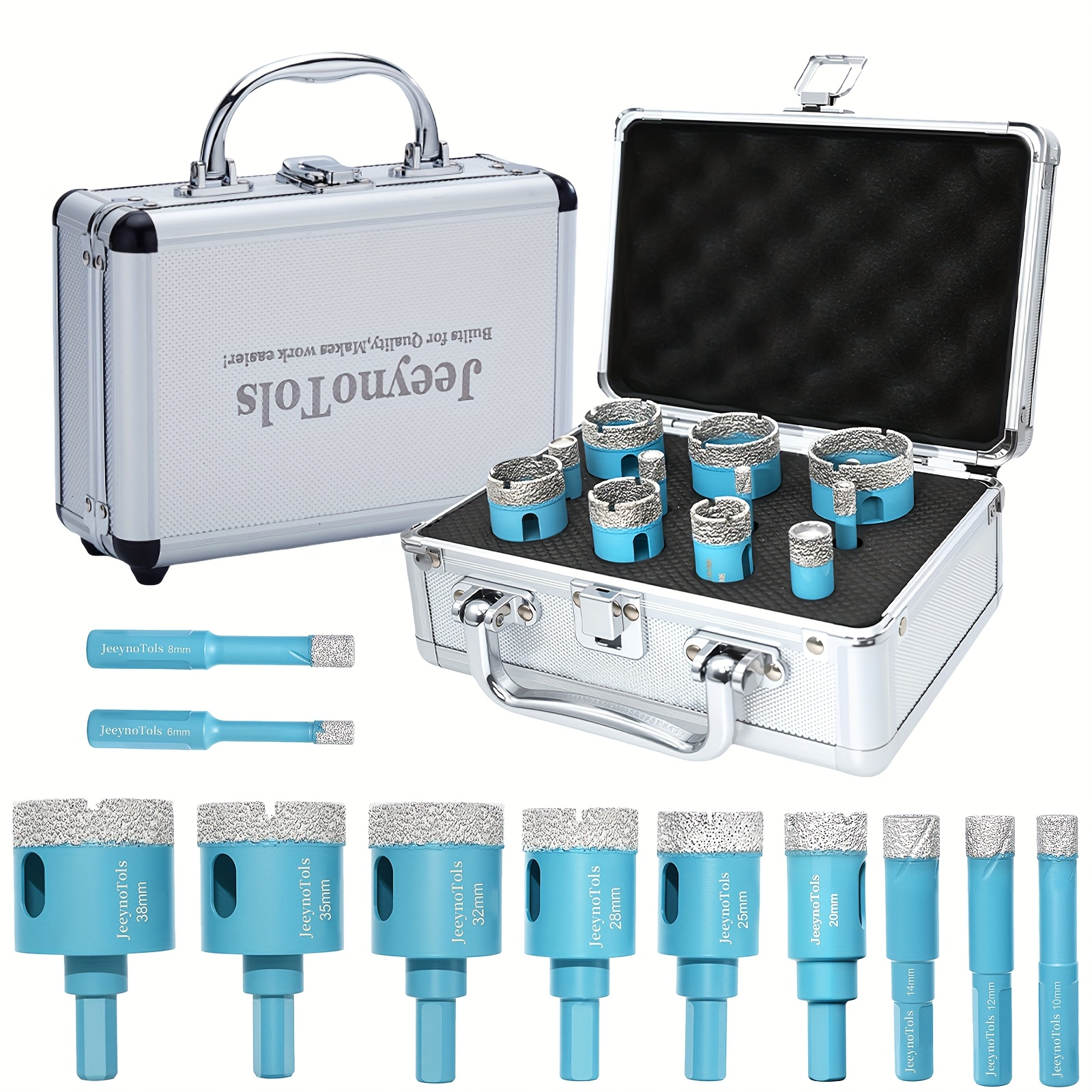E-shop 11-teiliges Hochwertiges Lochbohrer-Set, 6-38 mm für Porzellan, Keramik, Marmor, , , Granit mit -Schäft, Werkzeuge für Männer, Bohrer-Set,