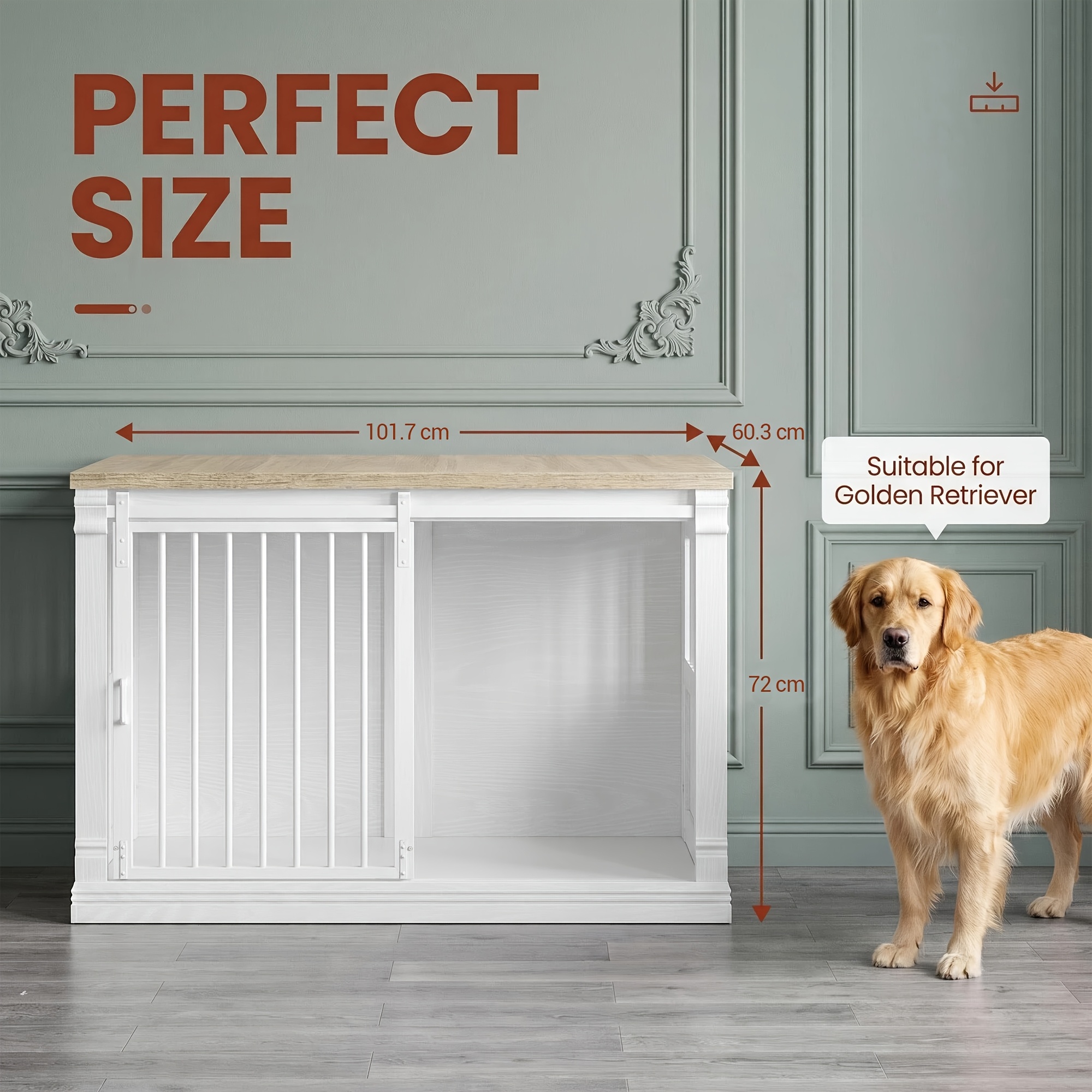 100cm All-dog Escape-proof Furniture Dog Cage. Practical Three-door Opening Design + Reinforced Enclosed Base. Easy To Assemble Without Tools. Can Be Used As A Home Side Table. Color Scheme.