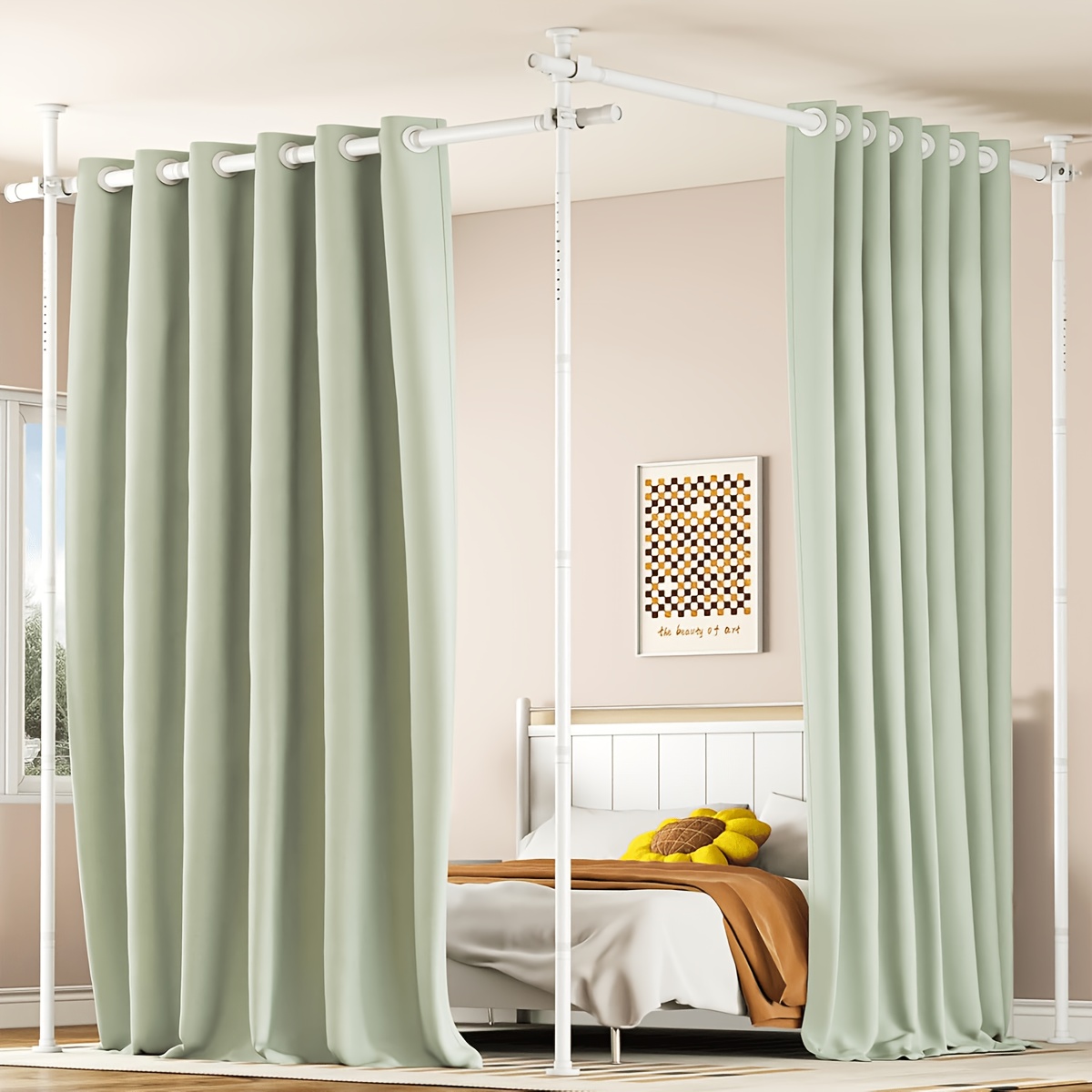 TEMU Care For Your Privacy Double-sided Room Divider Metal Tubing Made. Good For Windows Or Room Partition No Drilling Or Tools Easy When Moving. 3