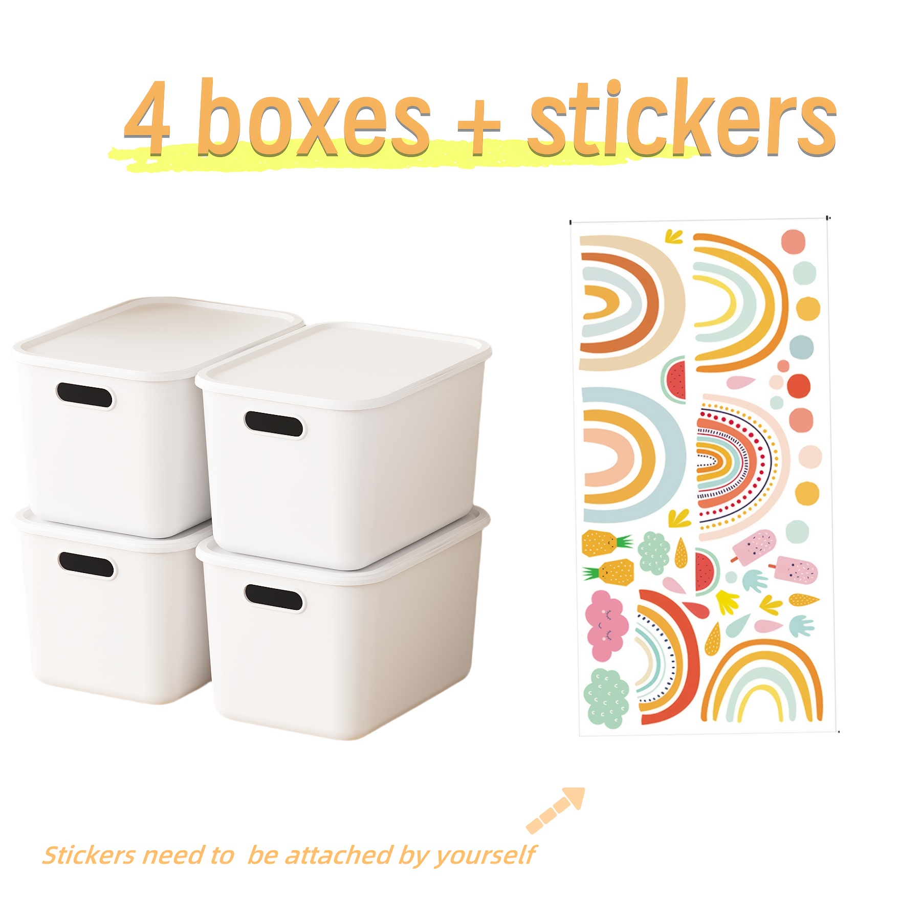 17qt 4pcs-pack White Storage Bins With Lids And Handles, With Adhesive Stickers Sturdy, Durable, Stackable | Portable Plastic Containers For Home, Closet, Medicines