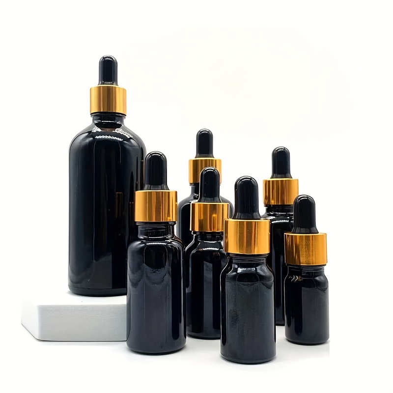 

Black Glass Dropper Bottles With Golden Lid, Reusable 5-100ml Cosmetic Containers, Aromatherapy Essential Oil Dispenser, Unfragranced, Personal Care Accessories