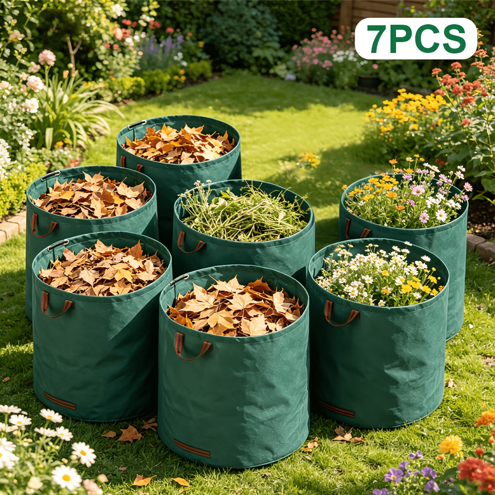 Image of 7pcs Pp Garden Waste Bag Set - Sizes: 272l Pack, Garden Equipment, Garden Equipment For The Garden Reusable Shrub Bags With Industrial Fabric And Handles For Plants, Grass, And Leaf Collection