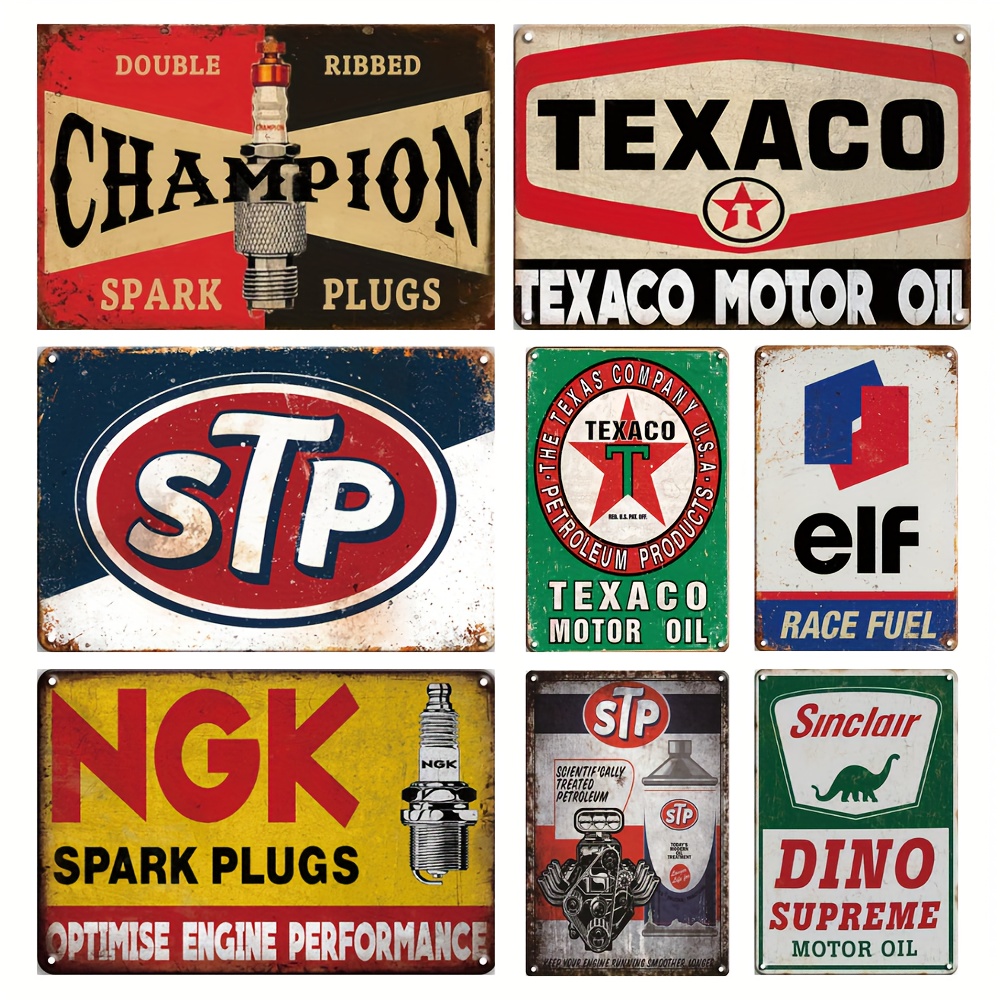 8 stück vintage-metall-tinschilder-wanddekoration - retro-automobil-themen, 8x12 zoll, rustikale eisenkunst für zuhause, bar, garage, für mannkeller - keine stromversorgung erforderlich, einfach aufzuhängen, metall-wandkunst 0