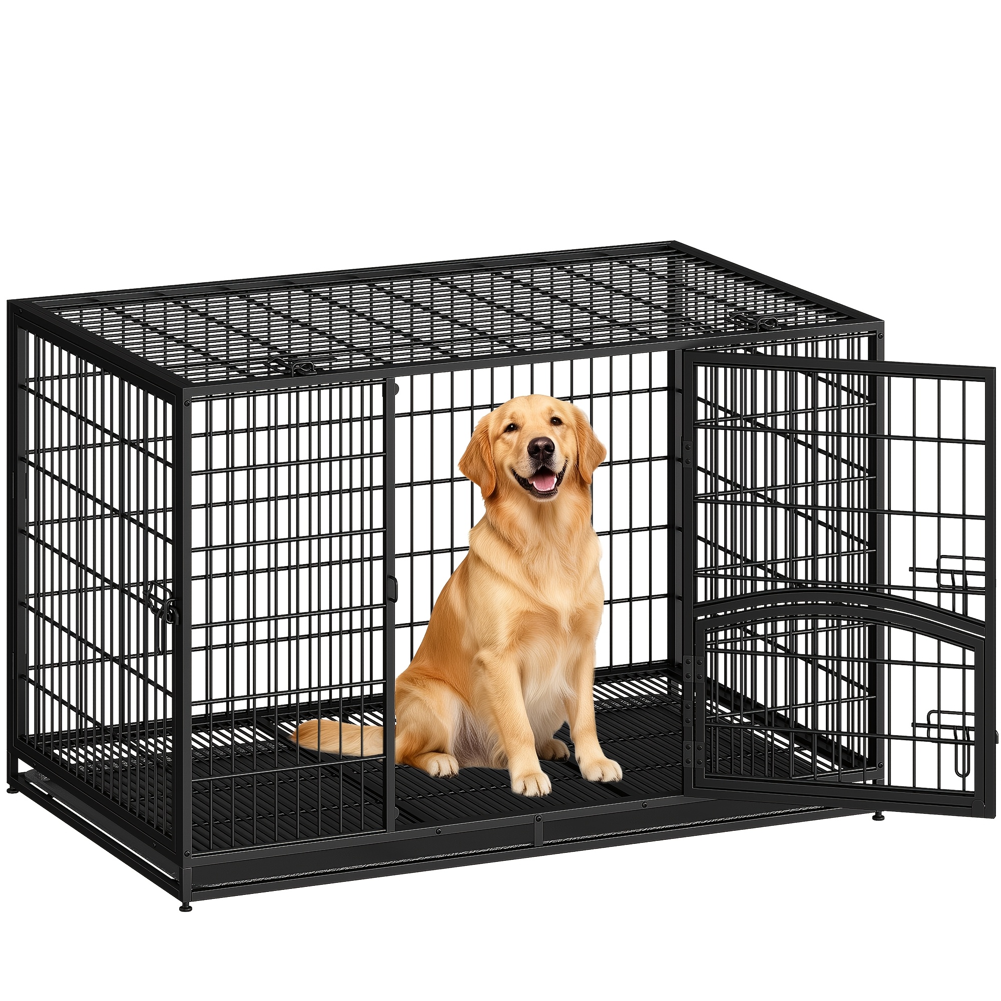 Heavy Duty Large Metal Dog Crate With 4-door Locking System, Removable Base & Easy-clean Wire Cage - Suitable For Shepherds, Boxers, Retrievers - /travel Kennel (122x74.5x80.5cm)