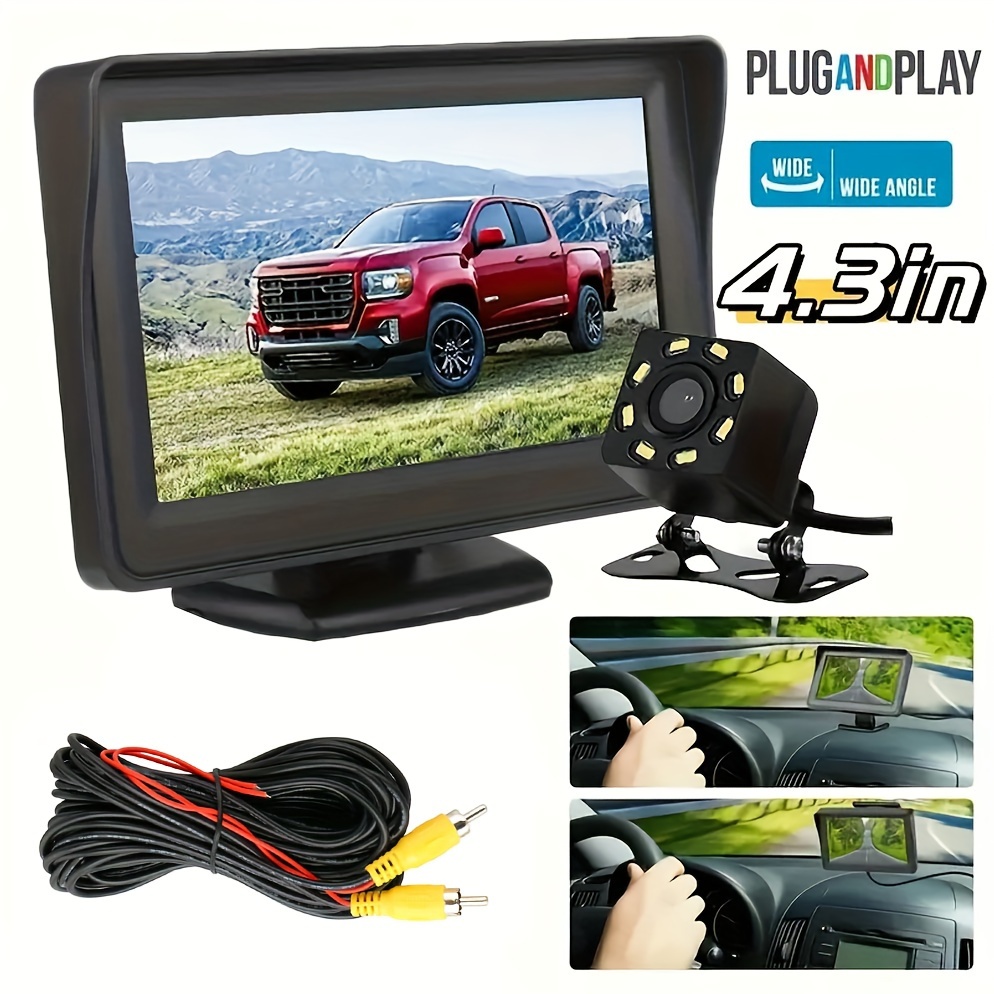 8 Led Hd Reversing With 4.3 Inch Monitor | Backup Camera Car Rearview Mirror Hd Parking System Night Vision, , Usb Charging, Video Resolution, No Battery - Perfect For Cars, Pickups, Suvs