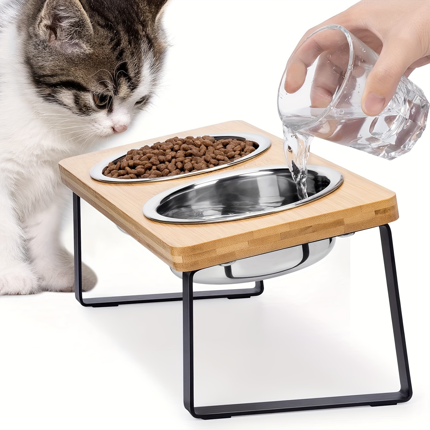 

Elevated Cat Feeder Steel Bowls - 15° , , -vomiting And