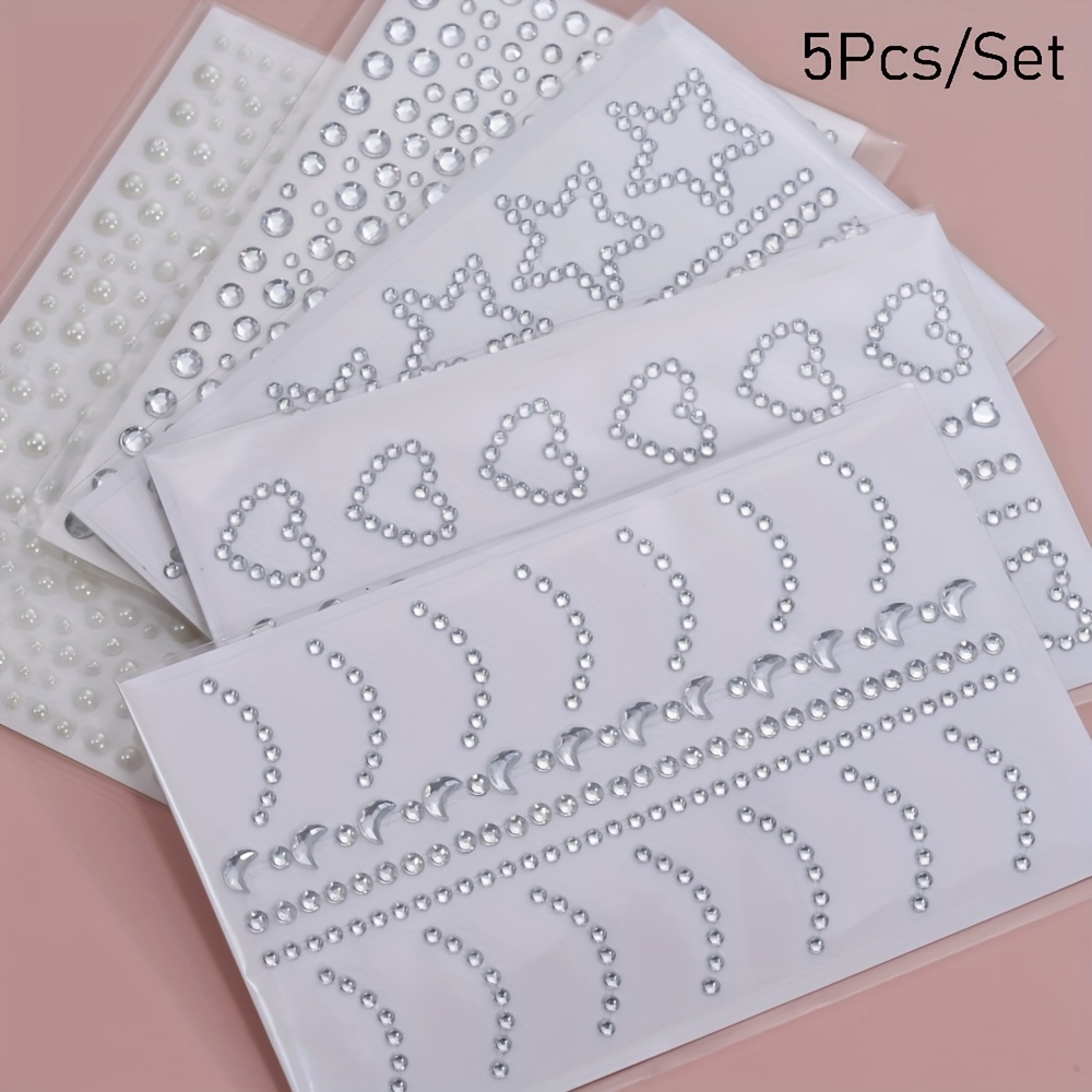 E-shop 5-teiliges/Set Künstliche Gesichtsaufkleber Strasssteine, Transparente Edelstein Aufkleber für Gesicht, Körper, Augen Make-up Dekorationen,