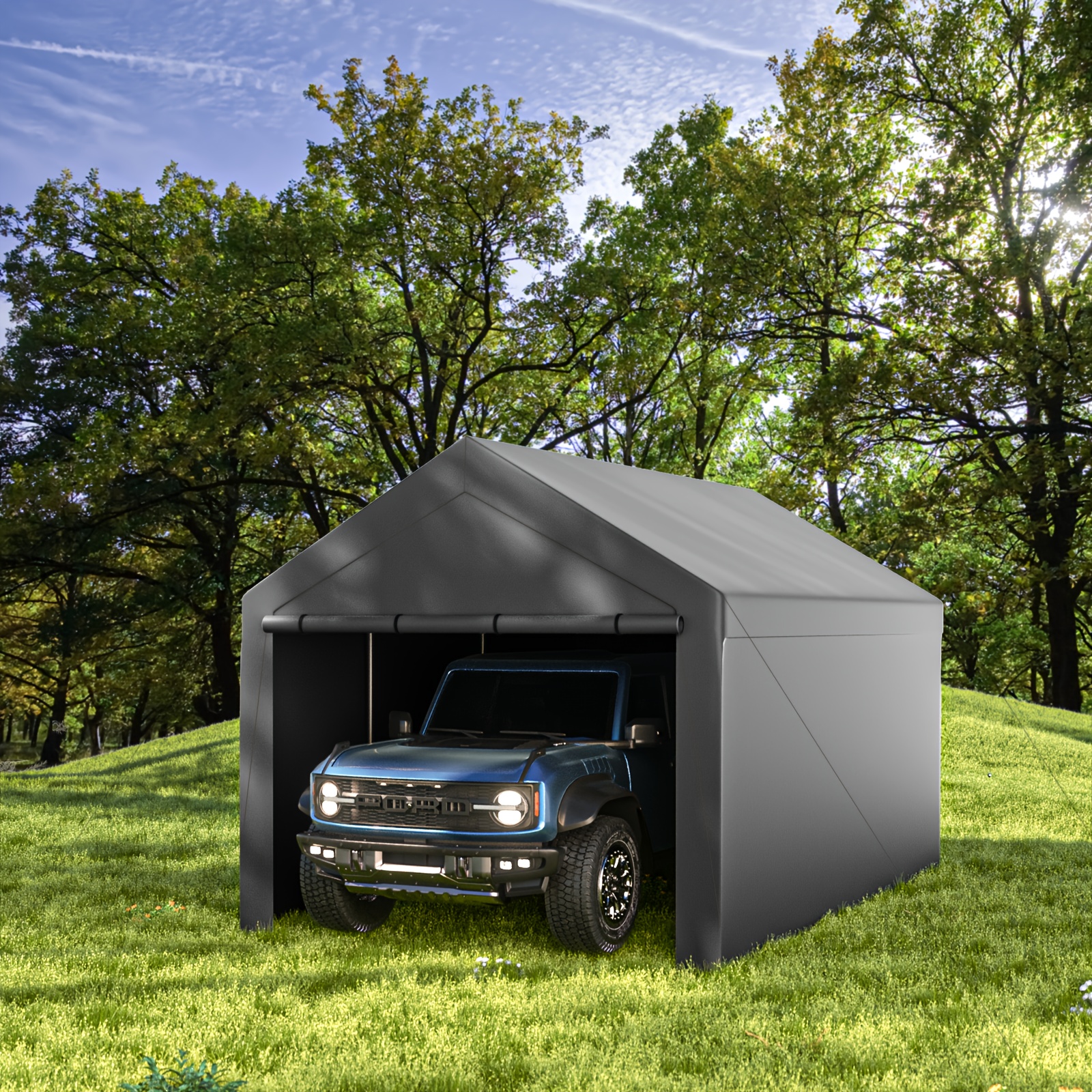 

10x20ft Heavy Duty Carport With Removable Sidewalls, All Weather Carport Garage Party Tent Large Outdoor Canopy Storage Shed For Auto, Truck, Boat, Party (grey)