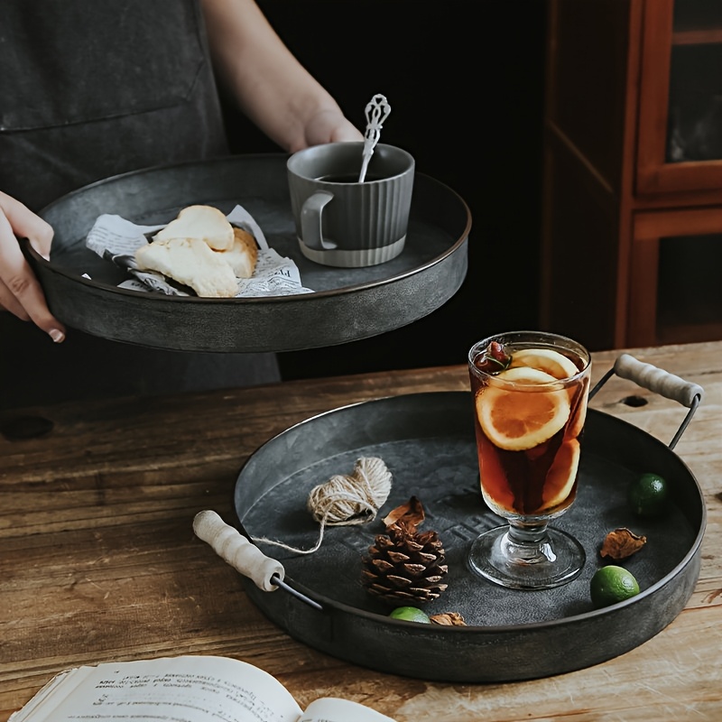 Aged Country-style Decorative Tray - Cake Tray - Shooting Props, Teaching Aids And Ornaments - With Handle - Round - Exquisitely