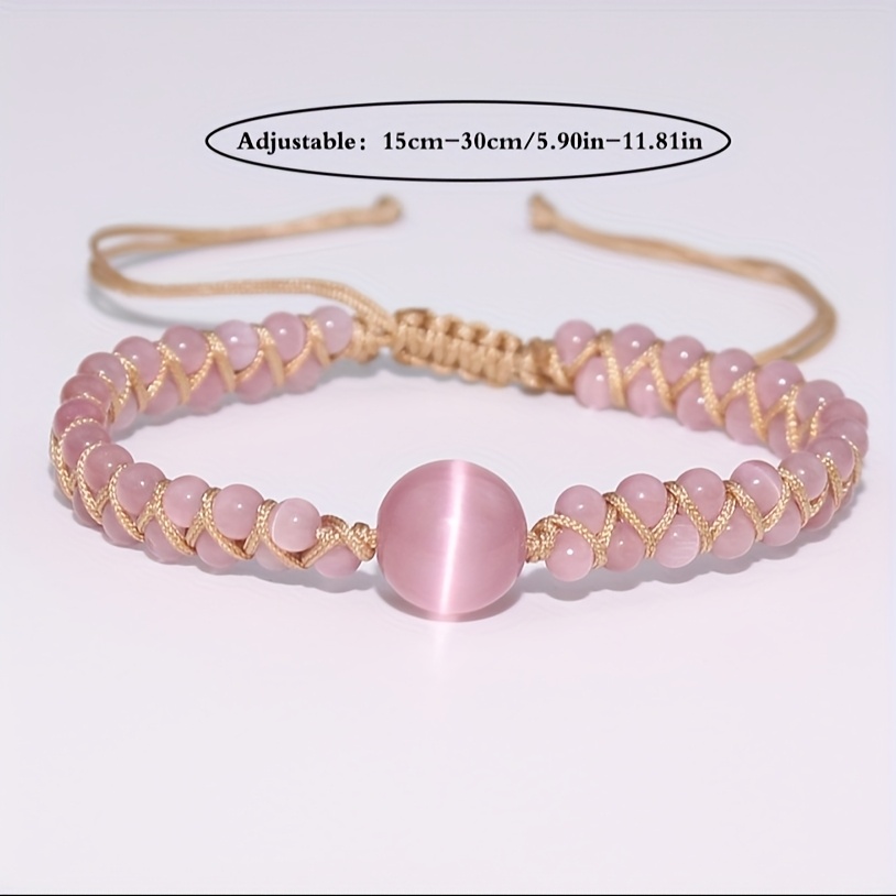 Women's Love Attracted Woven Bracelet with Pink Cat's Eye Stone