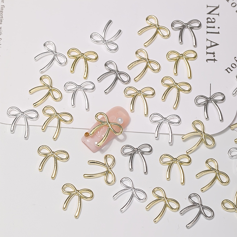 Lilbitty 120 Stück 3D Nagelcharms – Gold & Silber Schleifen, Für Nail Art & DIY