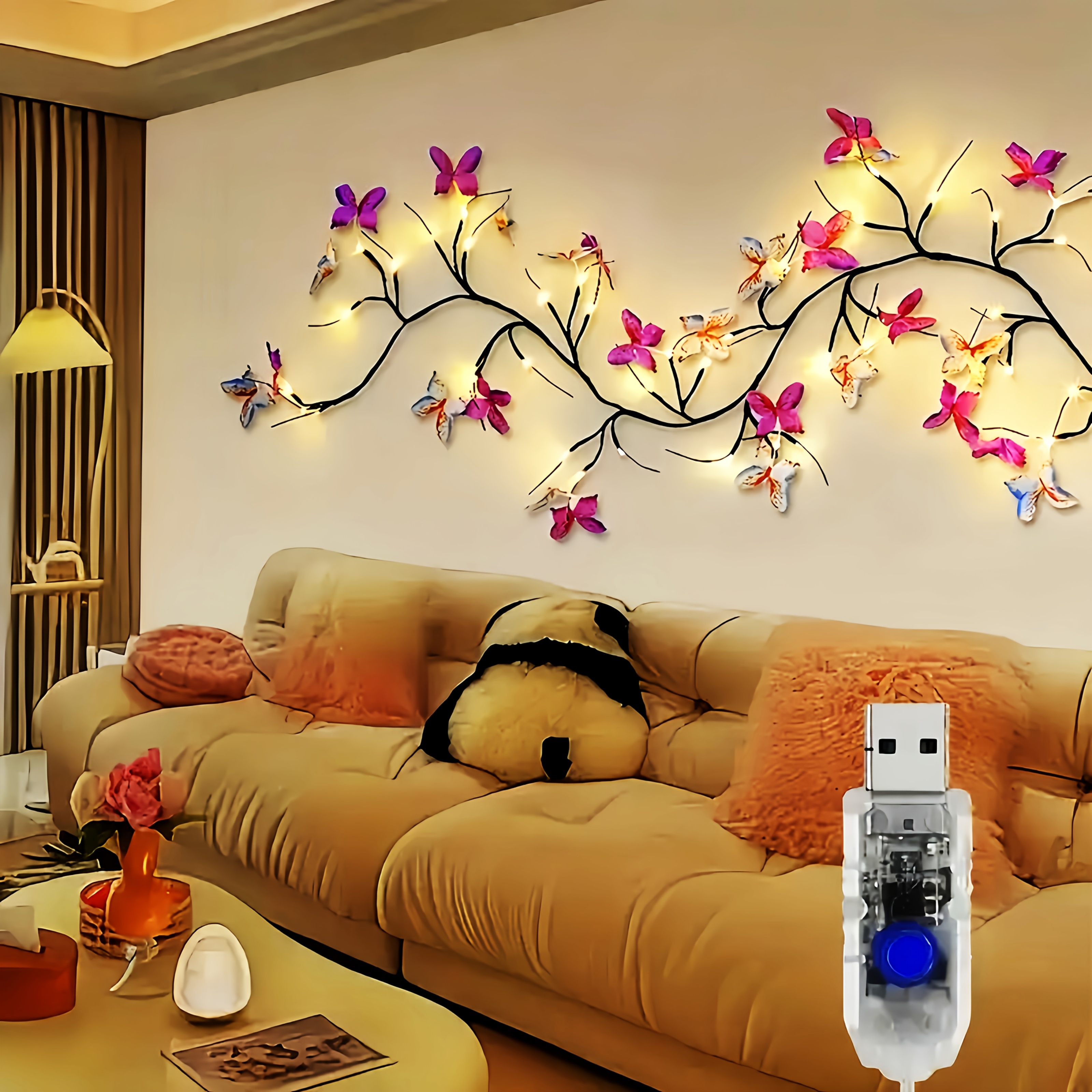 

1pc, Fairy Lights Decorative Spring Wedding Wall Decor With Usb Powered 30led 1./4.26ft 8 Lighting , Artificial Butterflies Lights Diy For Party Supplies Home Decor