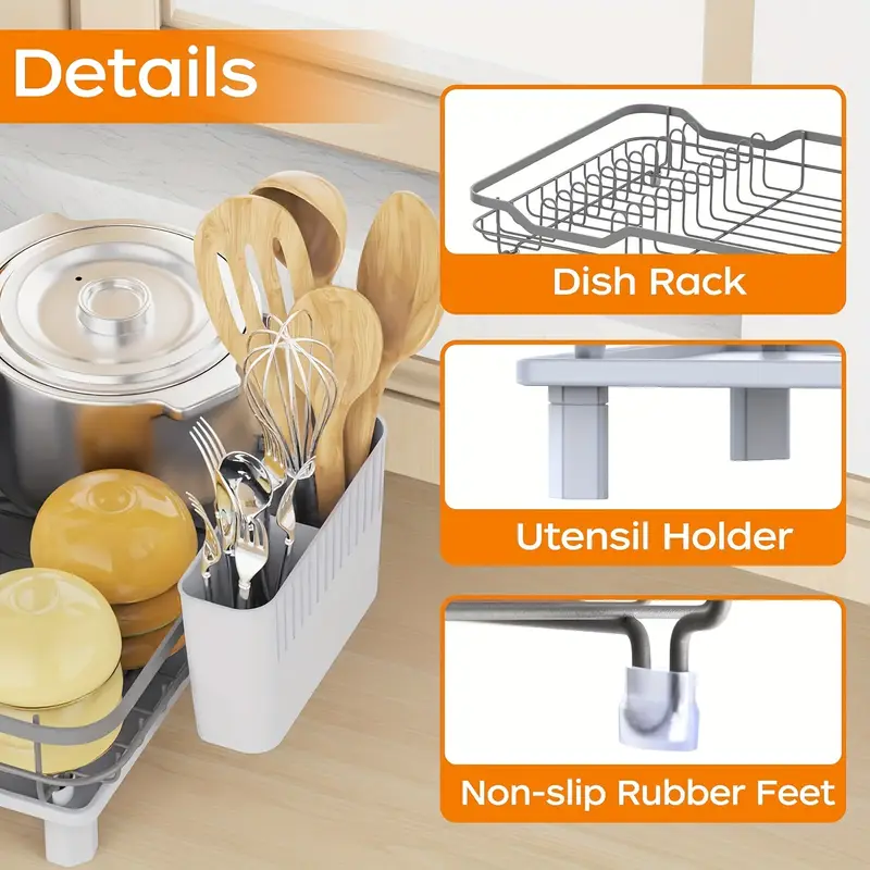 dish drying rack stainless steel dish rack for kitchen counter sturdy dish drainer with drainage utensil holder for kitchenware 16 2 l x 12 6 w Product details 1
