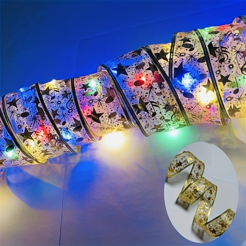 TEMU 1pc Led Christmas Tree Ribbon Lights, Battery (batteries Not Included), Colorful Lighting, 1.97-inch Wide Ribbon For Indoor Christmas