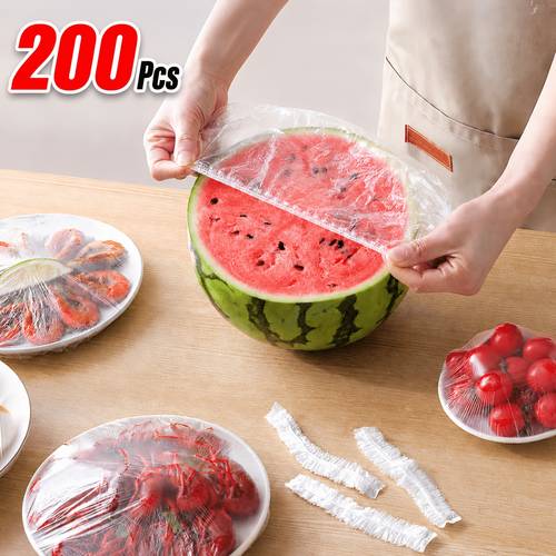 item picture 200pcs reusable elastic food covers made from durable food grade plastic stretchable and resistant to tearing keeping while preventing dust and leaks suitable for large bowls and plates kitchen use