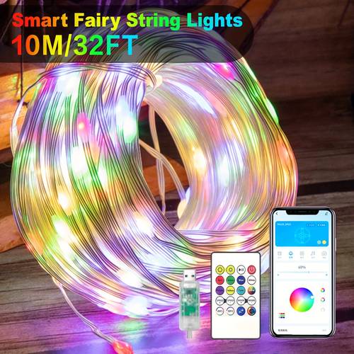 32 50 65ft ic rgb smart fairy lights led fairy tale lights control music sync color changing usb powered weddings bedrooms and decorations