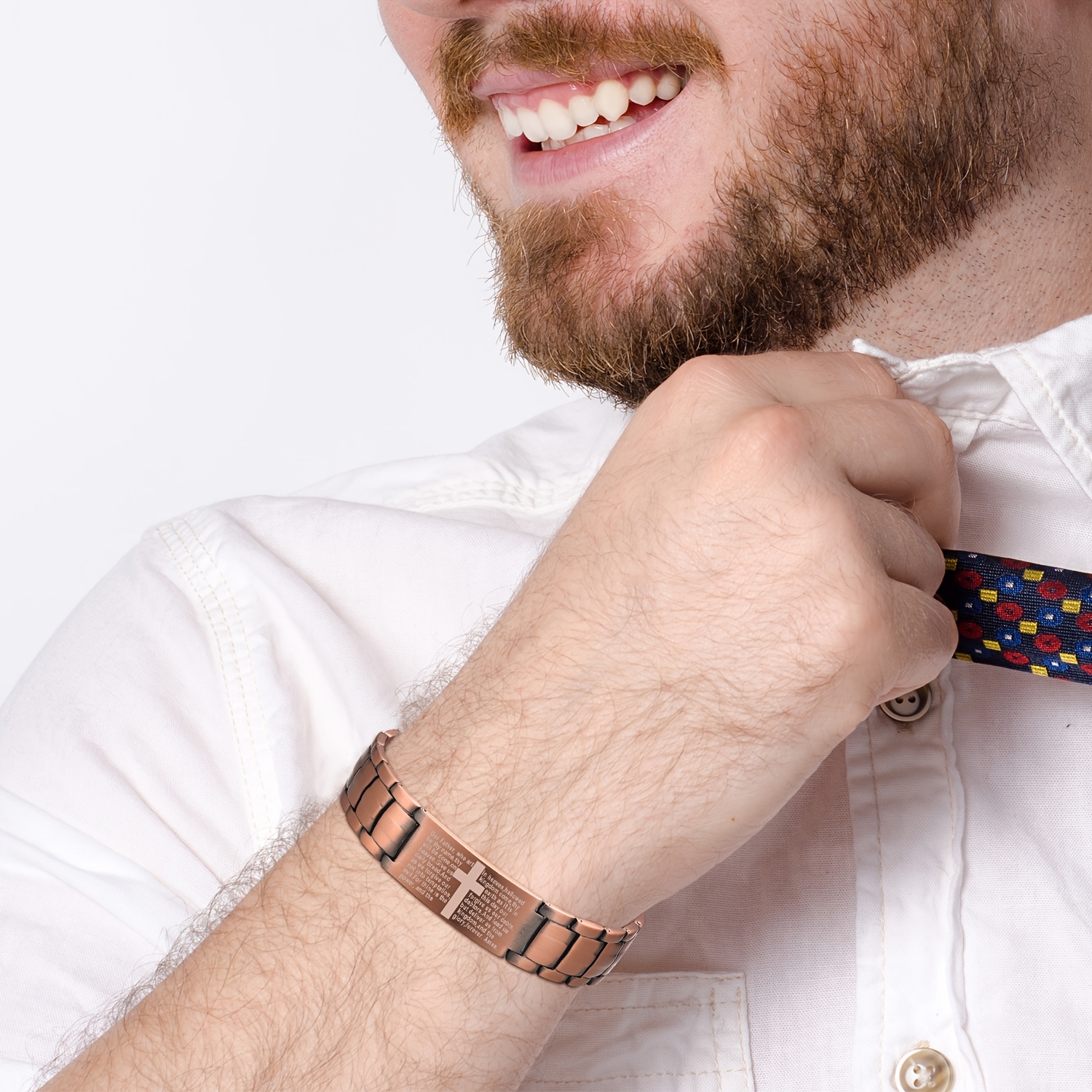 Men's Copper Cross Magnetic Bracelet with Adjustable Tool