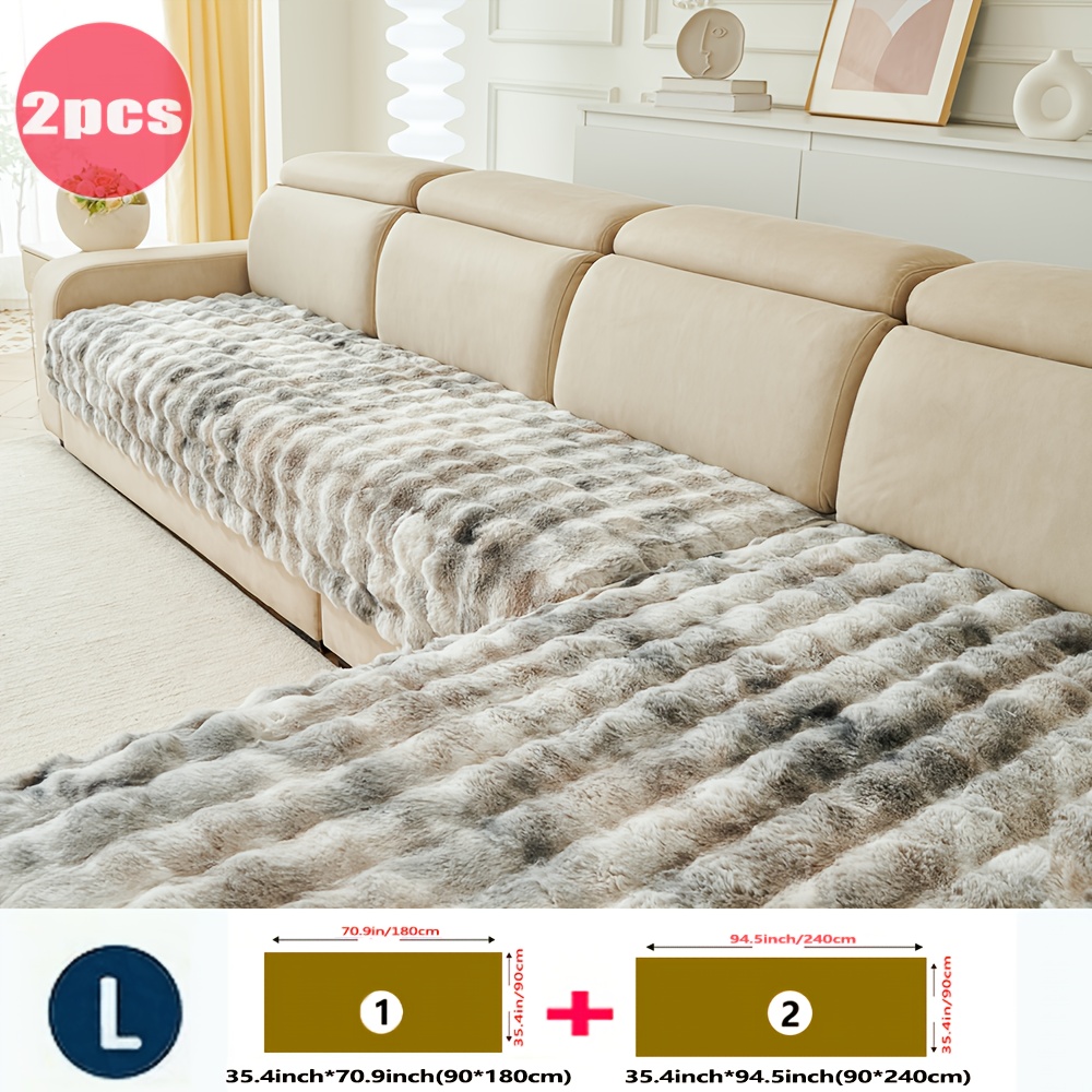 TEMU 2pcs Set Of Gradient Color Imitation Rabbit L-shaped Sofa Cushion Cover, Pet Friendly, Non Slip, Thick Plush European Style Sofa Cover, Suitable