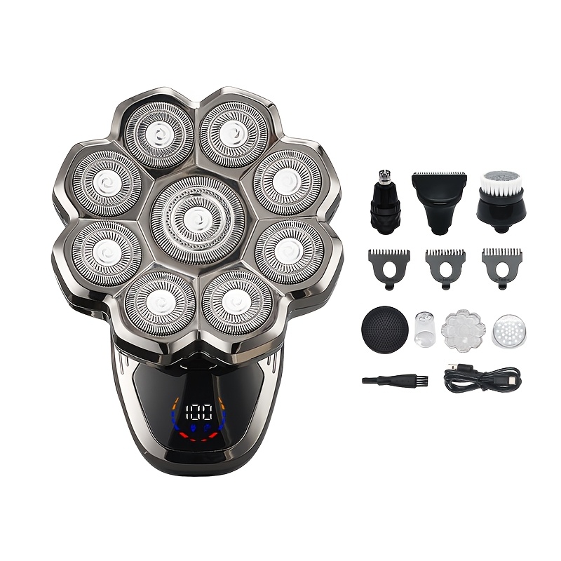 TEMU Bald Men's Shaver, Electric Shaver + Nose Hair Trimmer, Led Display Usb-c , Rotary Shaving With 7/9 , Ipx5 Double Shaving With Wet And Dry, 's Day Gift 7/9 Single And Sets