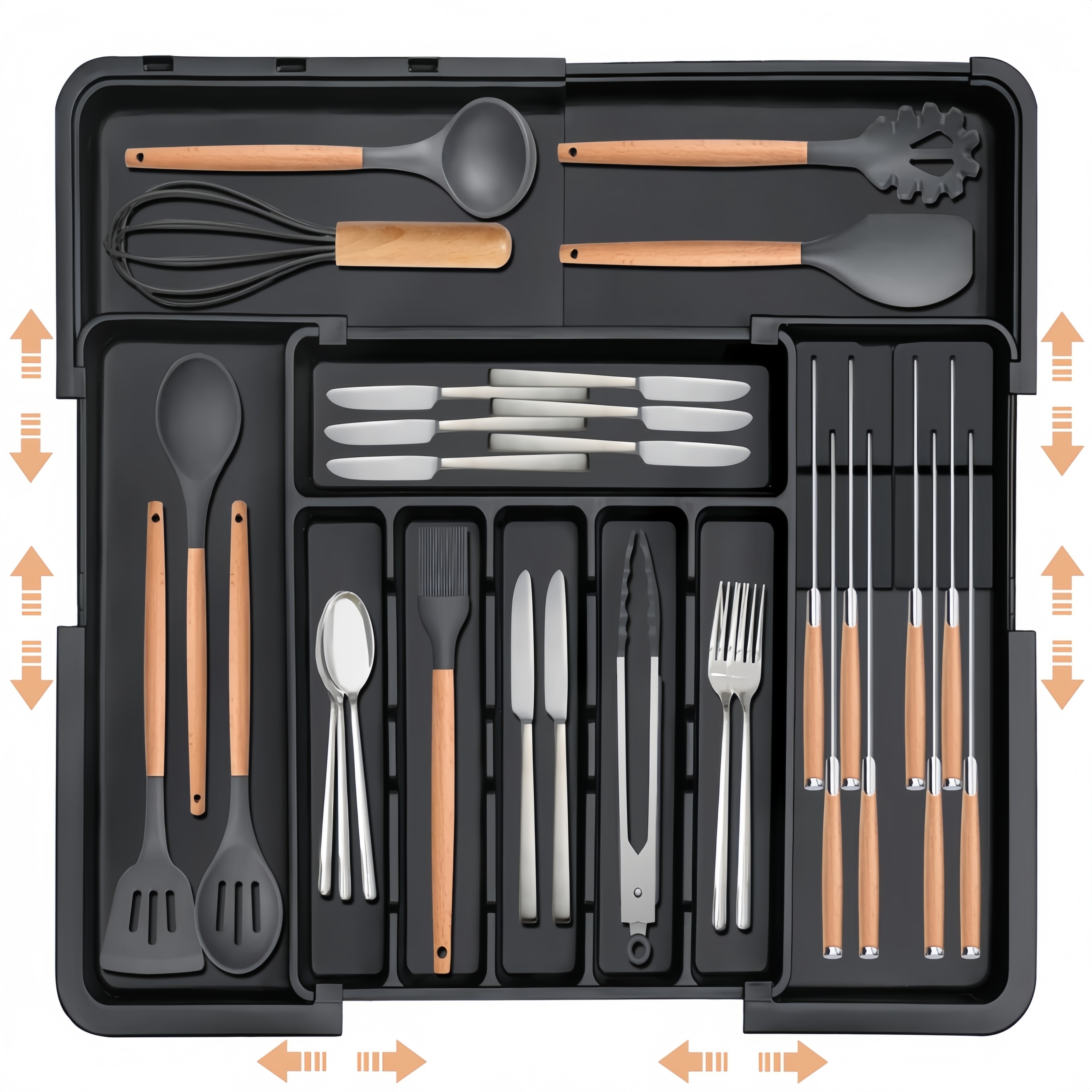 Expandable Cutlery Drawer Organizer Utensil Tray Removable Knife Blocks Adjustable Large Flatware Storage Holder Divider Kitchen For Spoons Forks