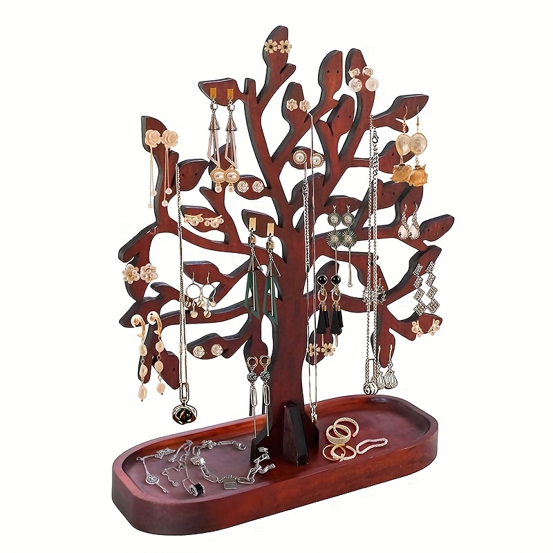 sturdy jewelry organizer tree like desktop jewelry rack with branches natural wood vanity organizer for earrings necklaces bracelets   home office salon   display stand jewelry organizer storage necklace holder   dark   wood  