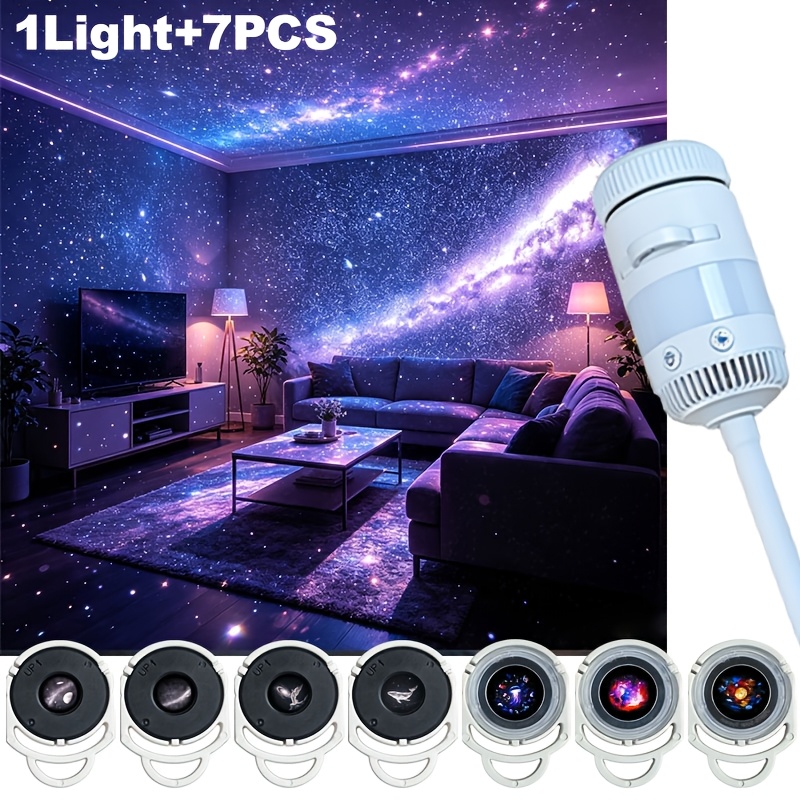 TEMU 7-in-1 Car And Bedroom Starry Sky Night Light Projector, Usb Powered, 7 Available Lighting Modes, Multiple Swap-out Projection Films, 360°