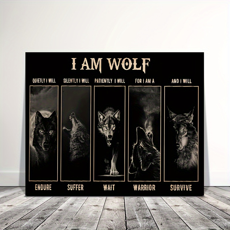 

1pc Wooden Canvas Painting, Wolf Canvas Wall Art Motivational Quotes Poster Wolf Picture Painting Black Artwork Wildlife Wall Art Prints Modern Abstract Wall Hanging