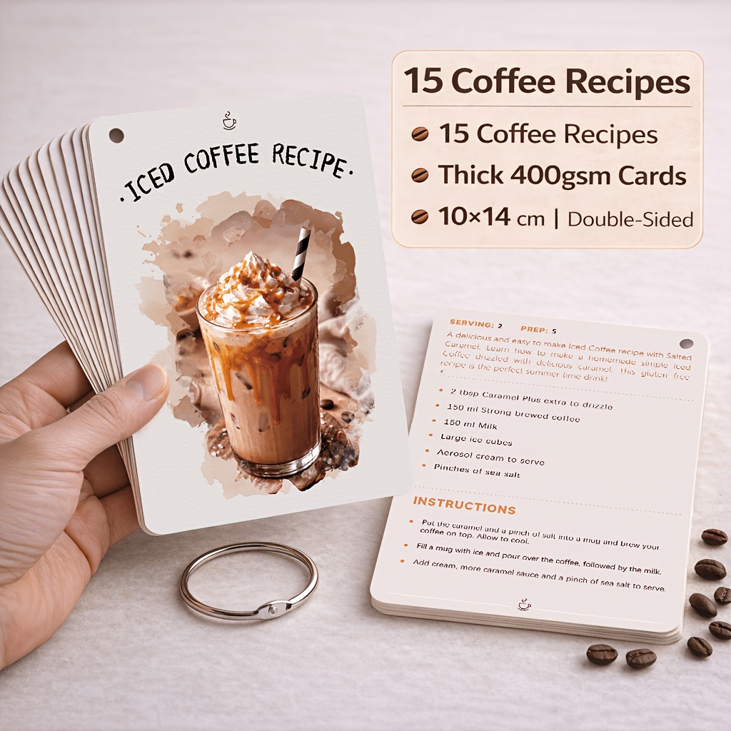 TEMU Coffee Recipe Learning Cards > Quick-start For Baristas: A Curated Selection Of 15 Iced Coffee Recipes Flash Cards (includes Metal Ring Binder),