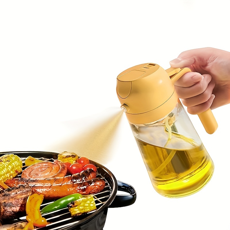 Dual-purpose oil sprayer and dispenser bottle, 15.8oz olive oil dispenser with spray and pour function, 470ml kitchen plastic oil sprayer with pourer, sprayer with anti-clogging filter, handheld leak-proof condiment container