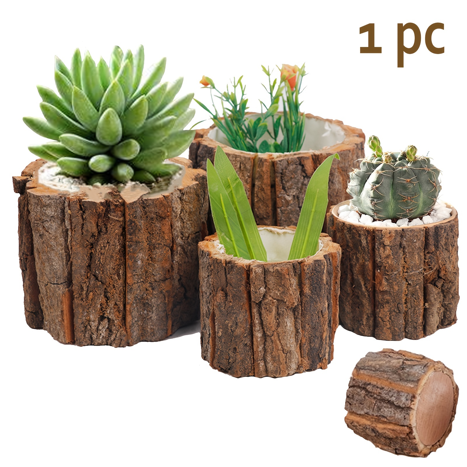 

Art Stump Planter - Round Lightweight Tabletop For Indoor And Outdoor Use, Rustic Vase For Windowsill, Balcony Decor - 1pc