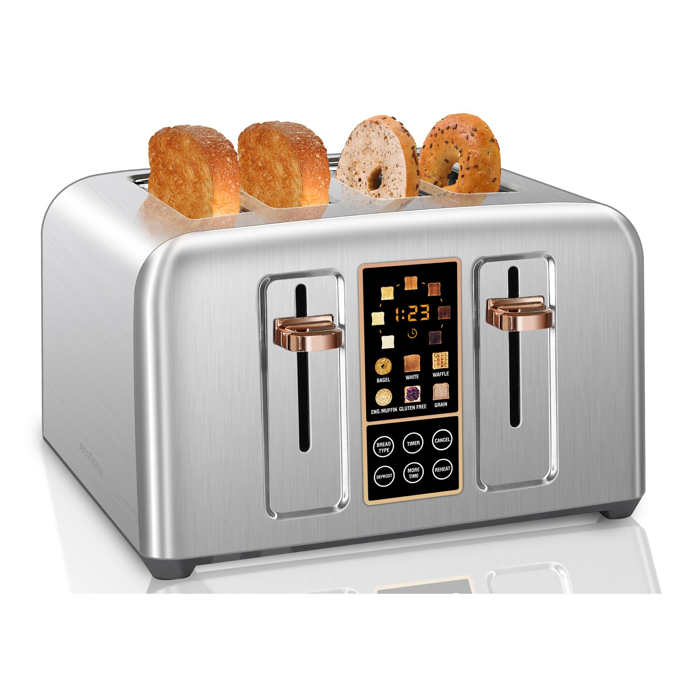 

Toaster 4 , Stainless Toaster Lcd Display & Touch Button, 6 Bread , 7 Shade Settings, 1.5''wide Slots Toaster, //, Removable Tray, 1800w