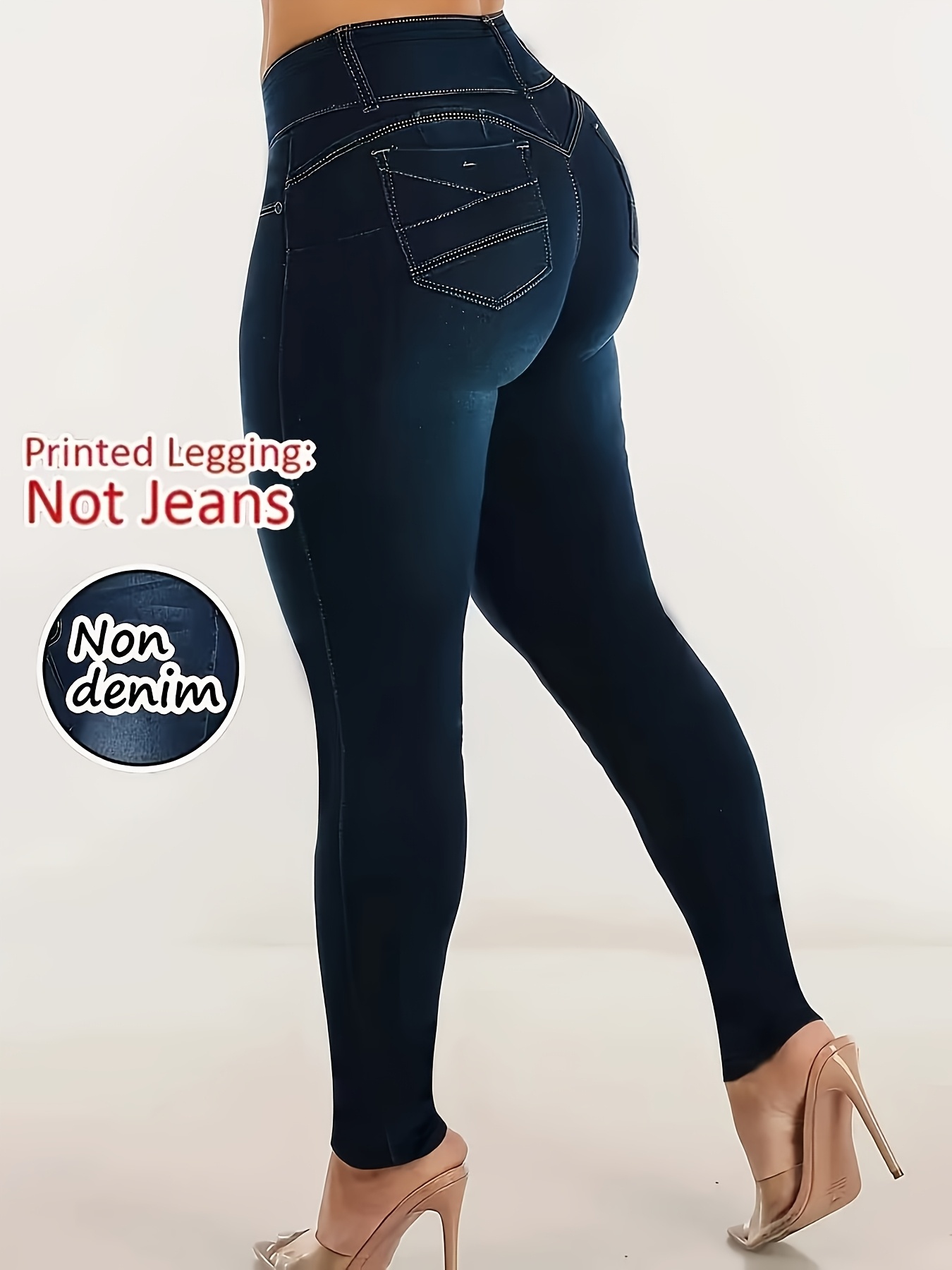 Printed Legging - Not Denim Fabric, Non-Denim/Non-Jeans, Imitation Denim Printed Leggings, Tight-Fitting Pants, Outdoor Sports Yoga Pants