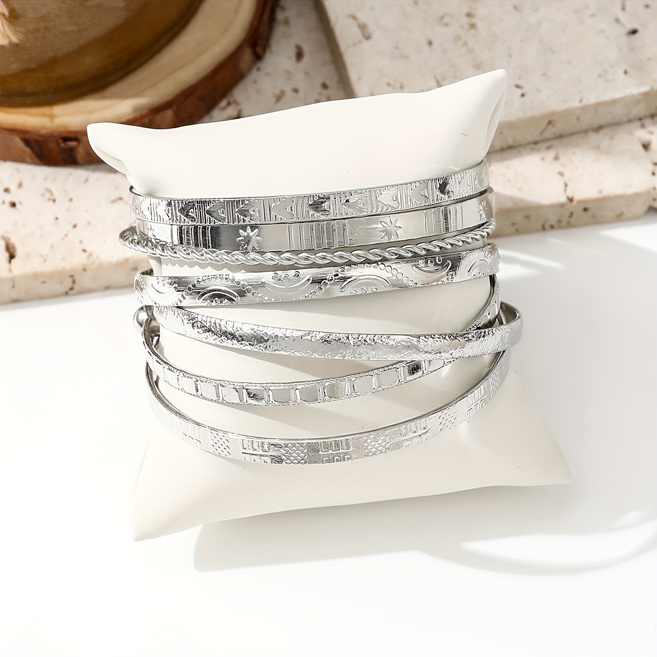 Ethnic Style Stacked Bracelet Set with Carved Patterns