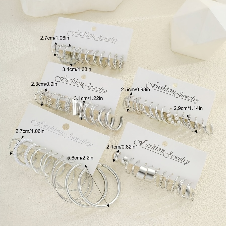 Random 24pcs Elegant, Exquisite, and Gorgeous Style Face-shaping O-hoop Twisted Heart-shaped Geometric Square Hollow Tubular C-shaped Ring-style Women's Fashion Earrings for Parties, Dates, Gatherings, Gifting, and Everyday Versatile Wear