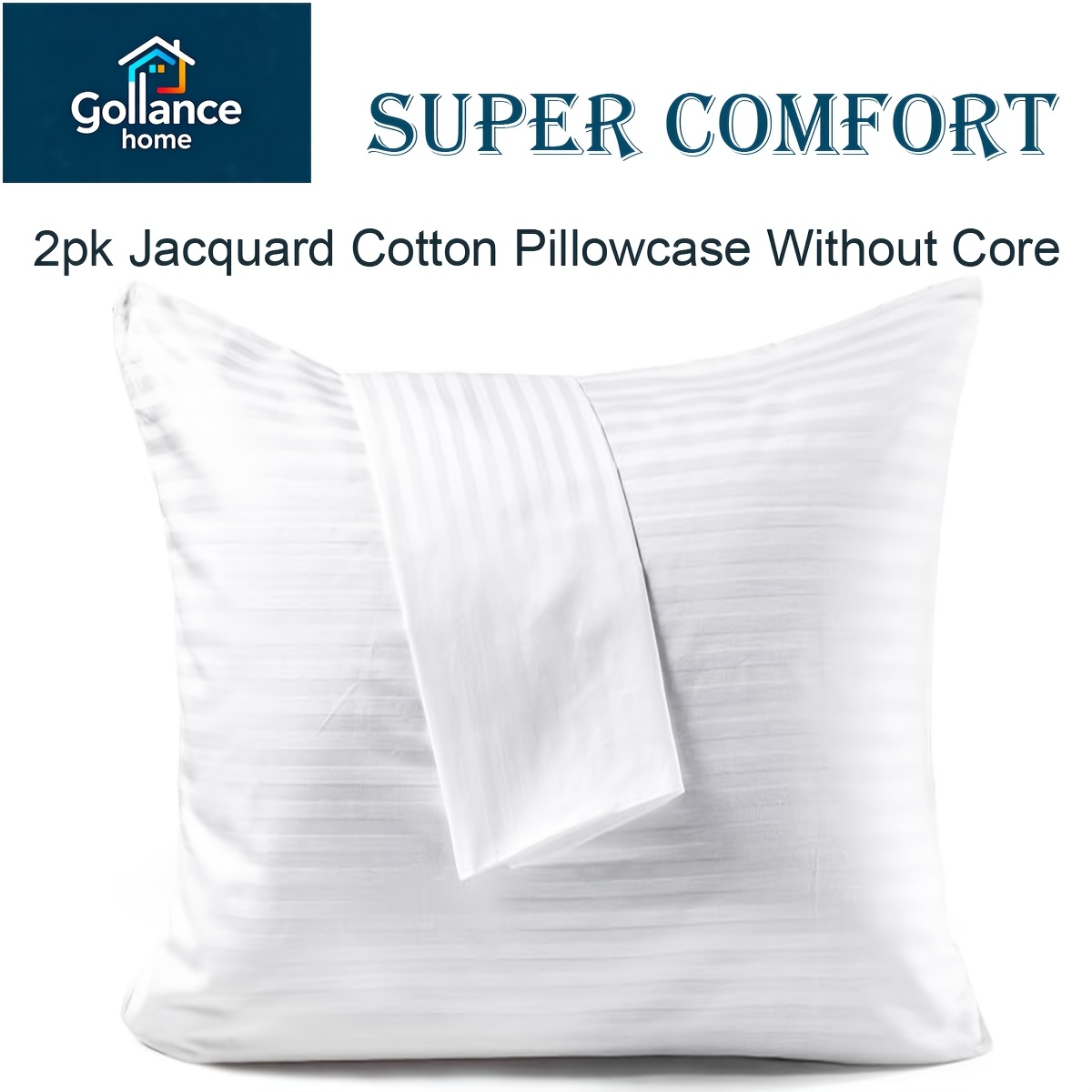 Set Of 2pcs Pillowcases 40 X 80cm, 100% Jacquard Cotton, White Breathable And Silent Pillowcase, With Concealed Zippers