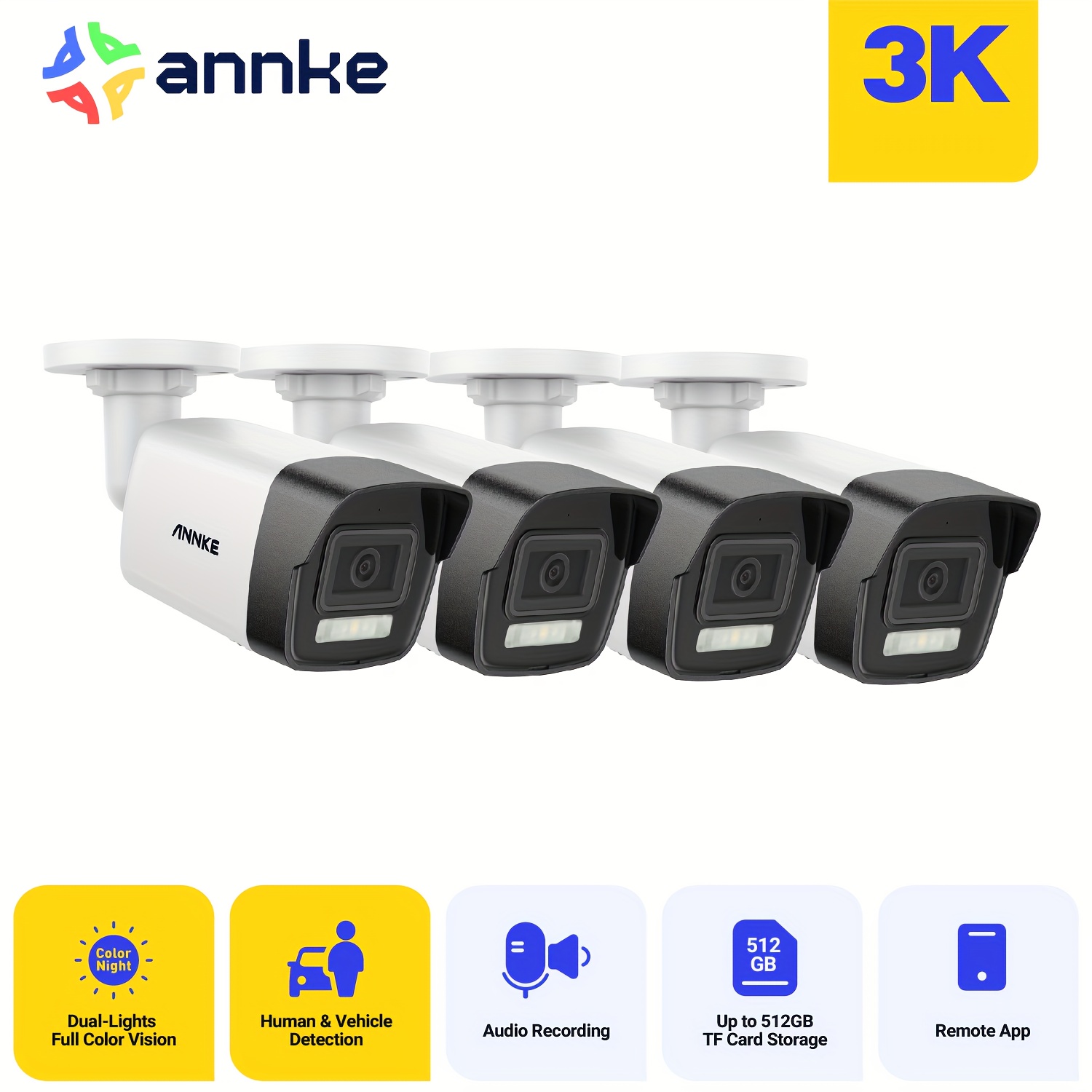ANNKE 4 Audio Poe kamera - 3K, barvni nočni vid s reflektorjem, nadzorna kamera z zaznavanjem oseb in , za varnost domače podjetja