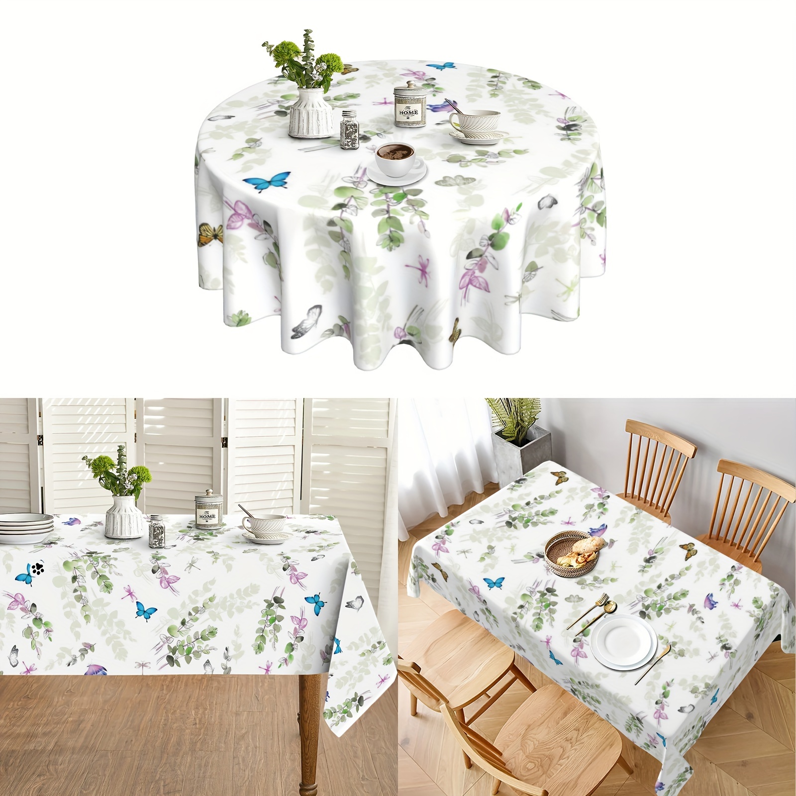 

1pc, Polyester Tablecloth, Spring Floral Teal Sage Round Table Cover, Sage Green Leaves Tablecloth, Waterproof Stain Wrinkle Free Green Tablecloth, For Home Kitchen Dining Party Decoration