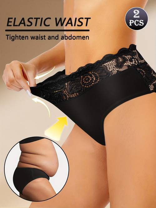 2 pezzi donna a vita - slip eleganti in pizzo con , mutandine nere opache a , per abbigliamento casual o (2 pezzi)
