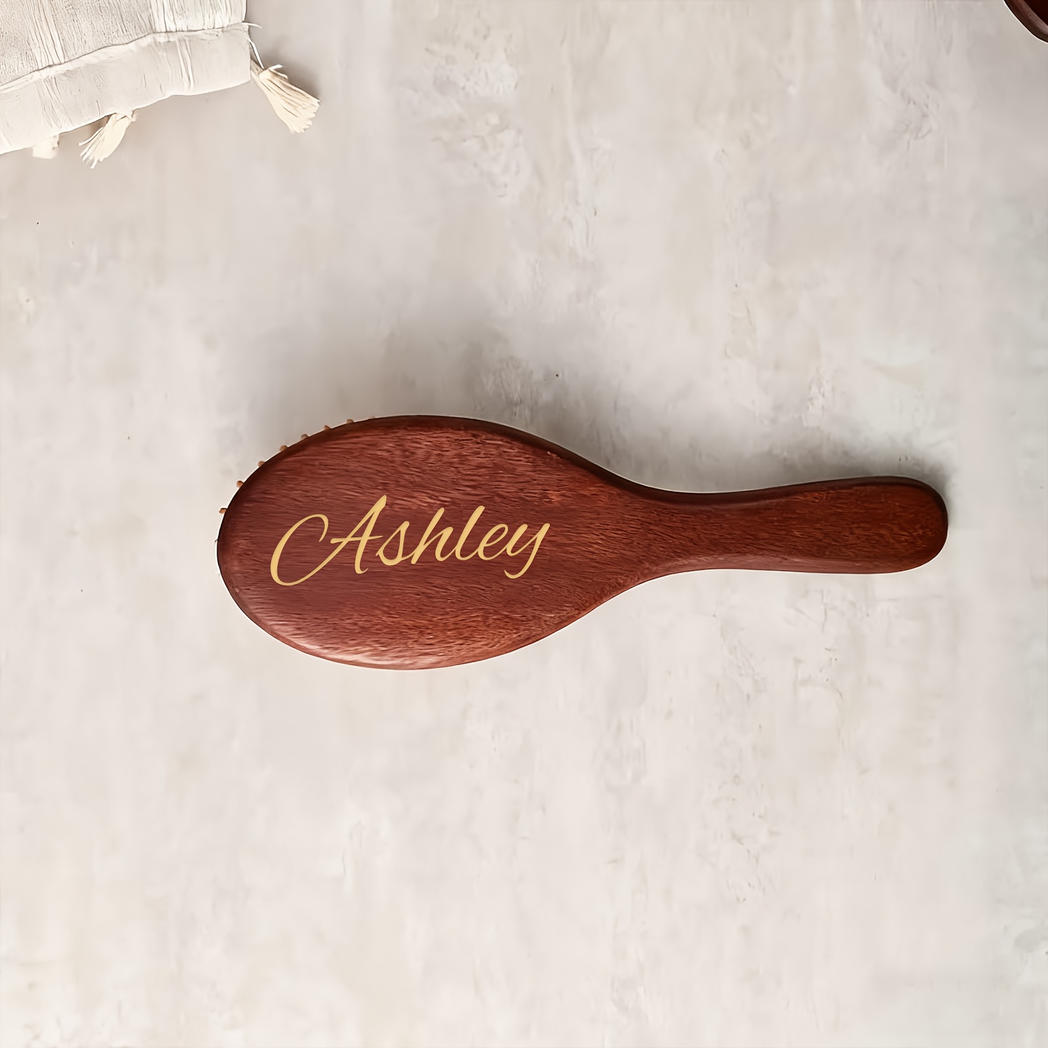 TEMU 1pc Personalized Engraved Wooden Hair Brush | Custom Name Comb, Handmade | Bridesmaid & Wedding Party Gift, Suitable For Women 15+ | Back To School | Valentine's Day Gift | New Year Gift