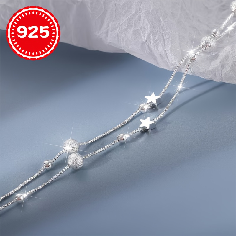 925 Silver Bracelet Star & Bead Plated Hypoallergenic 2 9g