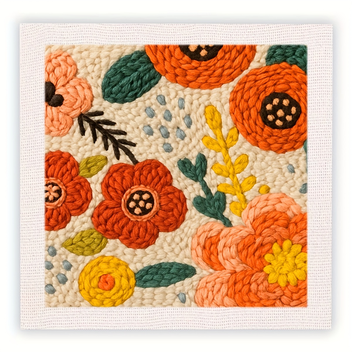 TEMU 1pc Framed Punch Needle Embroidery Starter Kits For Beginners Flowers Color Threads Instructions And Needles Adults Embroidery