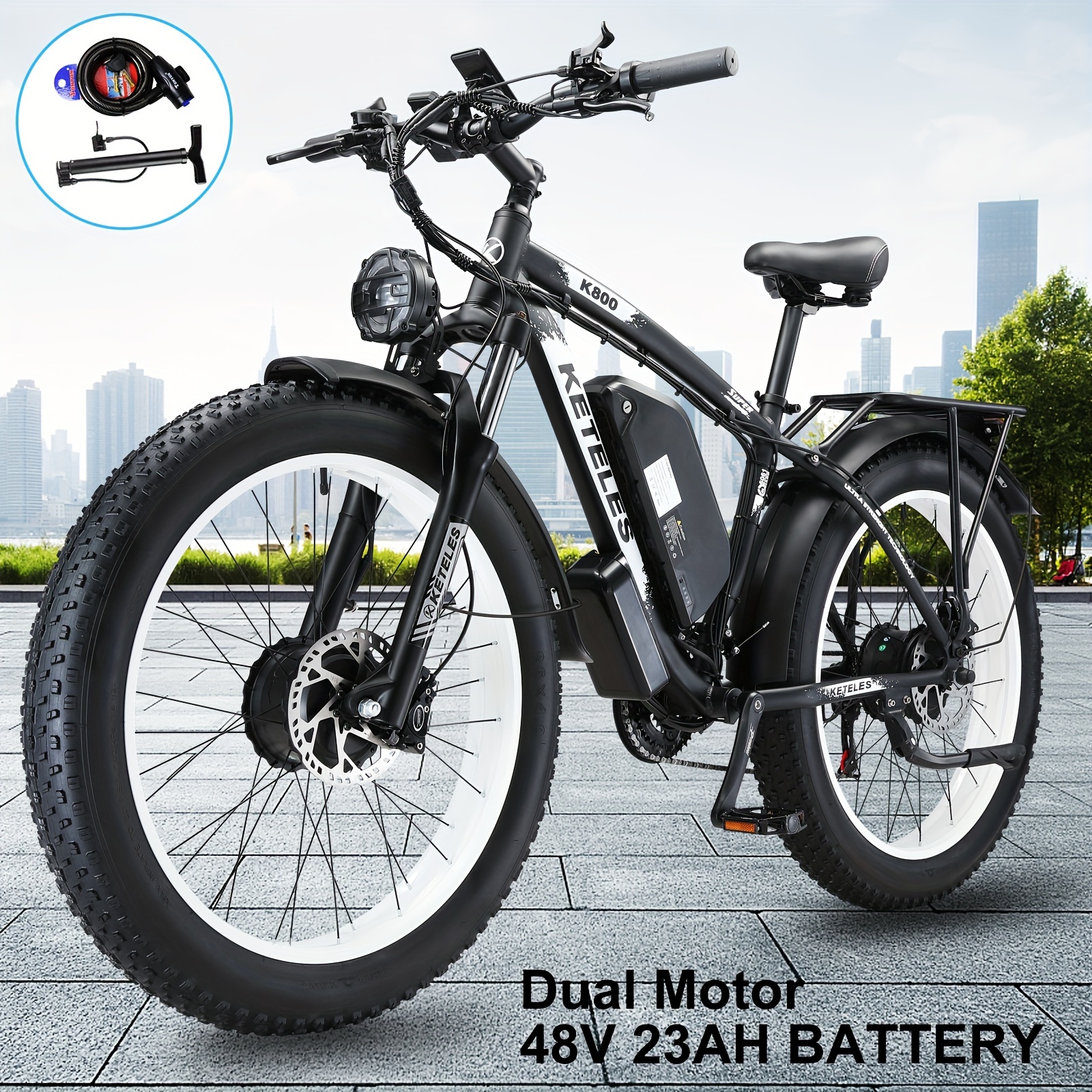 26 electric bike for adults,   electric scooter with 48v 1104wh removable lithium-ion battery, 500w brushless motor, 19mph, up to 50 miles, electric dirt bike, dual motor Product details 1